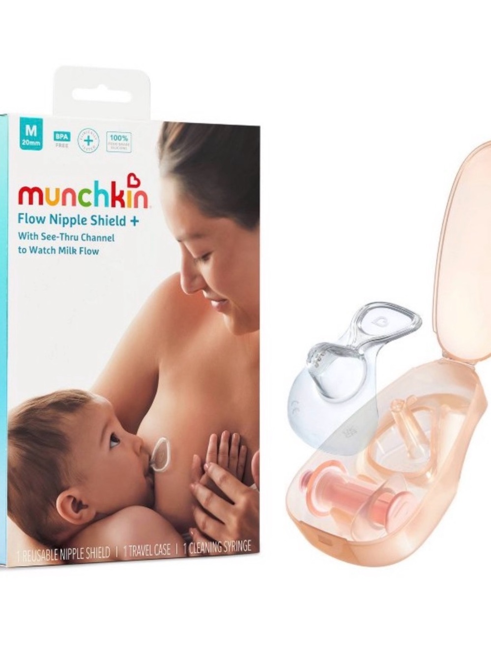 Munchkin Flow Nipple Shield+ Starter Kit 20mm Breastfeeding Aid Open Box